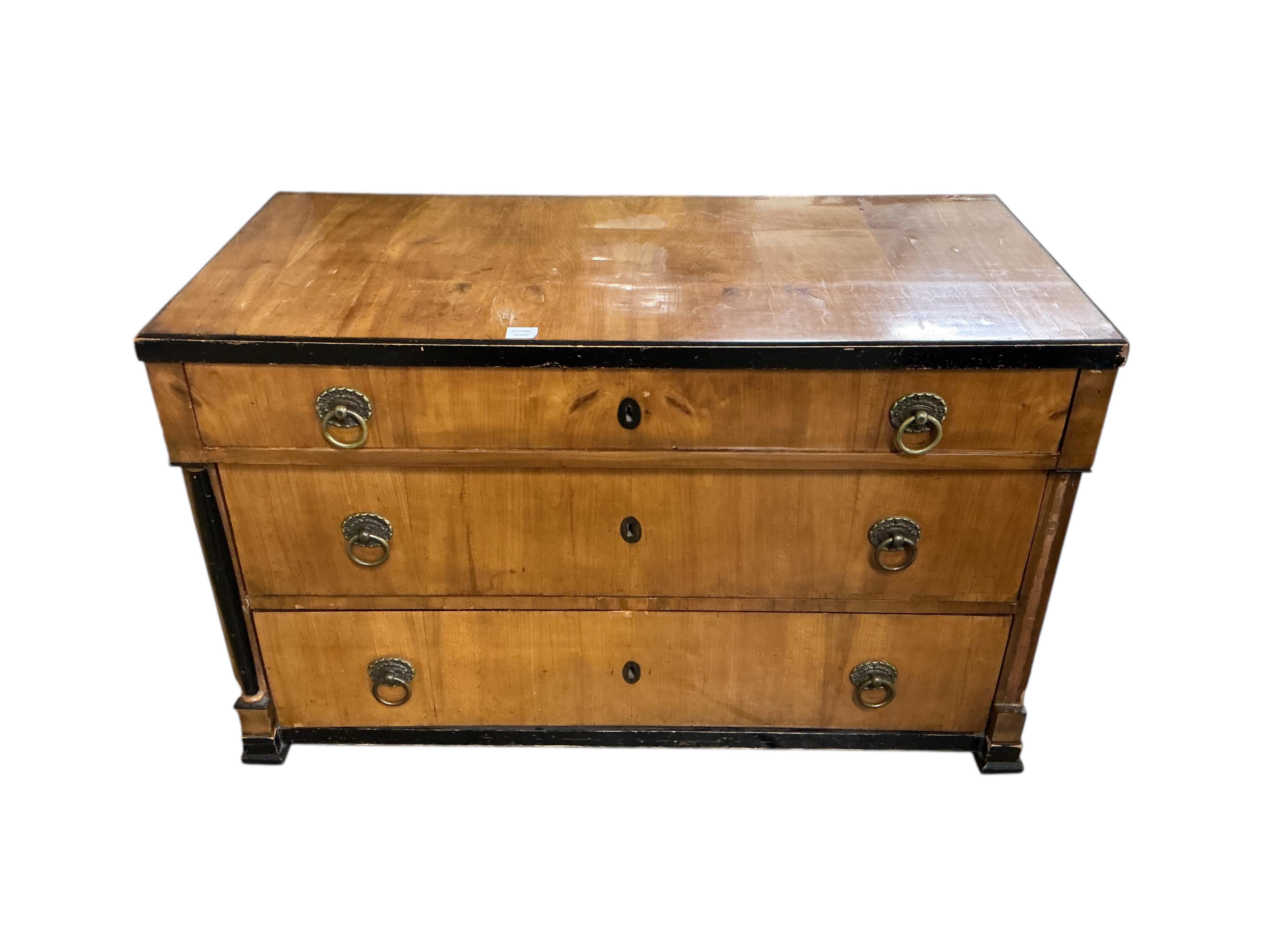 A 19th century Biedermeier style birch and ebonised commode, width 128cm, depth 62cm, height 78cm